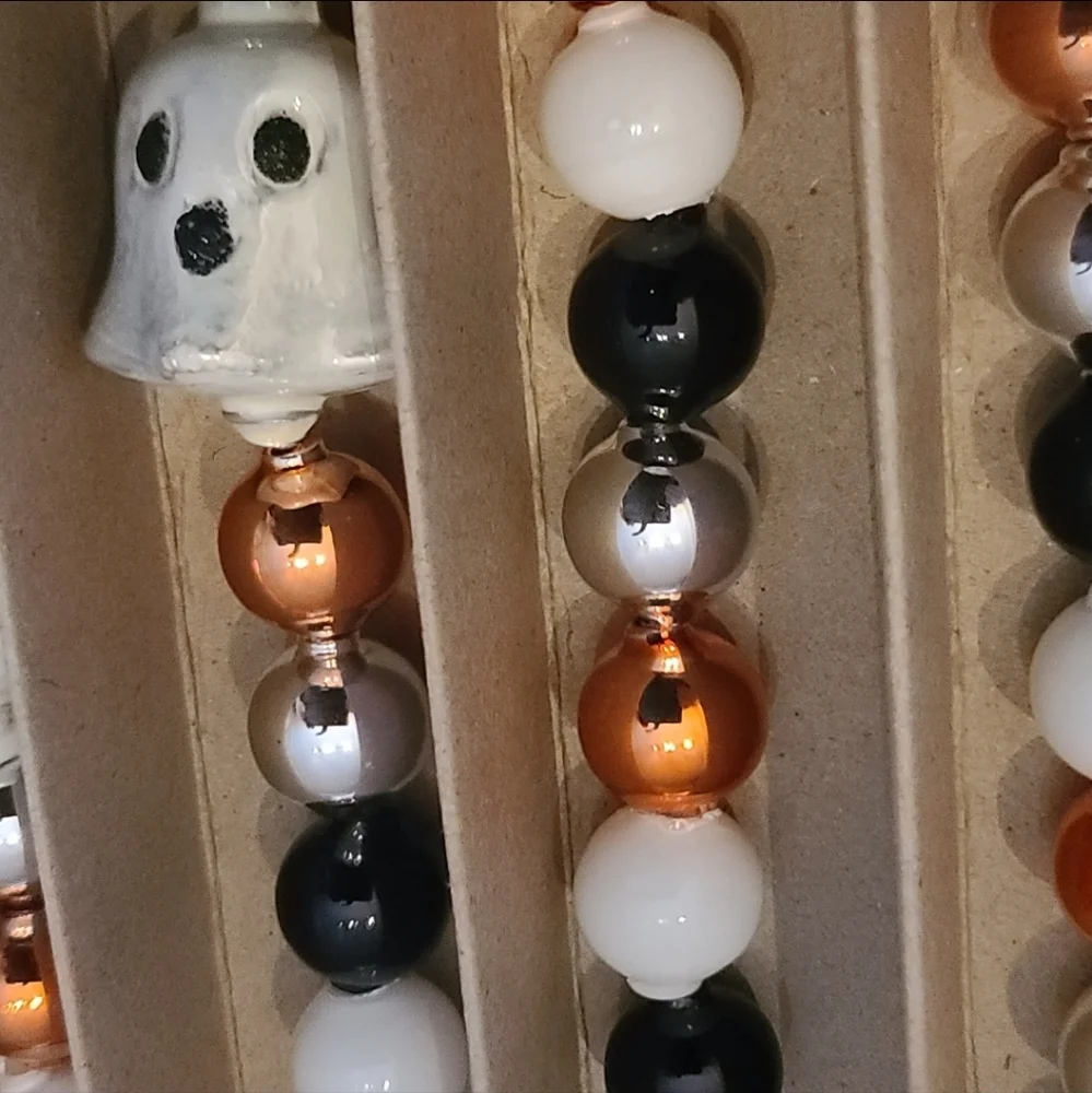 7ft Radko Shiny Brite Vintage Retro Style Glass Ghost Halloween Tree Garland NEW